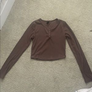 Brown Long Sleeve Ribbed Top
